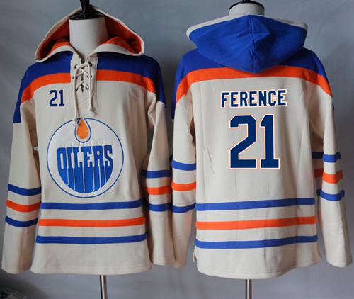Oilers #21 Andrew Ference Cream Sawyer Hooded Sweatshirt Stitched NHL Jersey
